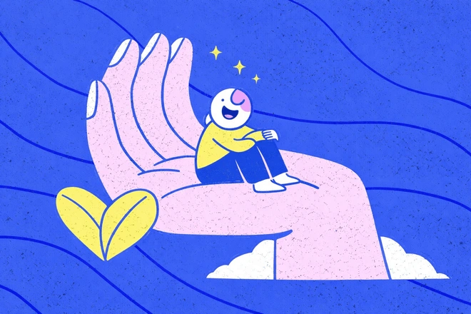 Illustration of a hand holding a tiny figure